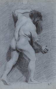 Study of a Male Nude Posed Against a Wall, Seen in Profile, Facing Right